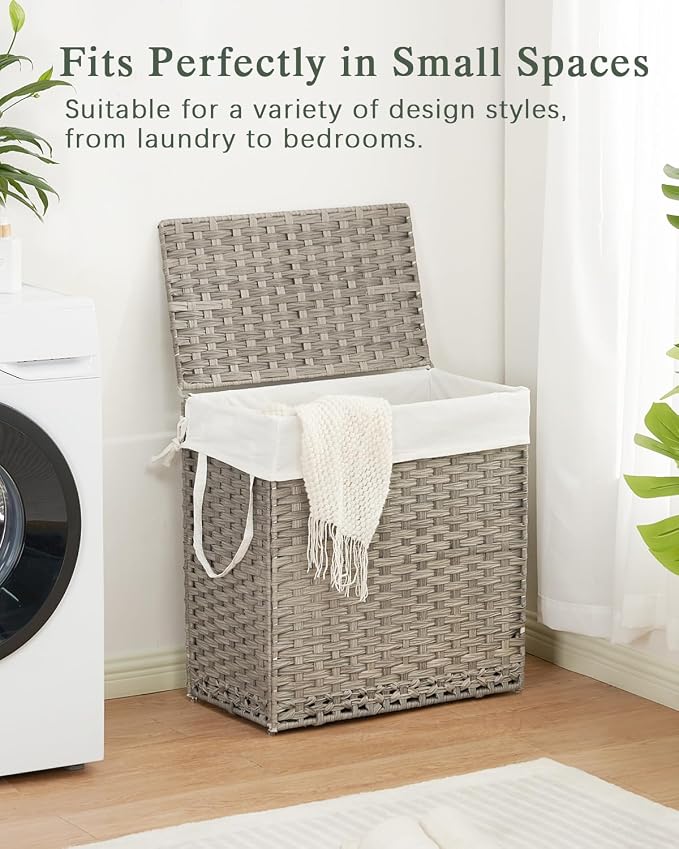 SETVSON Laundry Hamper with Lid Wicker Laundry Basket 112 L (29.6 Gal) Laundry Hampers Handwoven Rattan Clothes Hamper with Handles 3 Removable Liner Bag, 6 Mesh Bags for Bathroom Bedroom Gray - Image 7