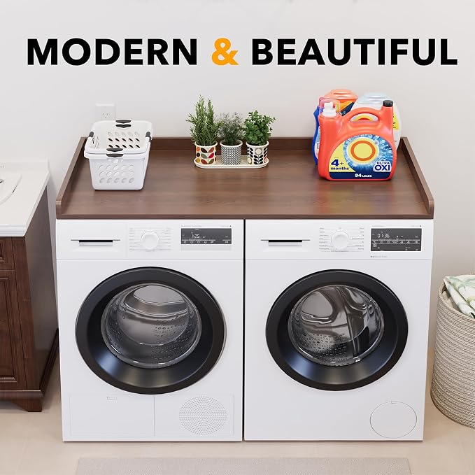 SpaceAid Washer Dryer Countertop, Laundry Wood Shelf Topper with Edge, 54" Width x 27.5" Depth Cover Guard Organizer for Washer and Dryer Laundry Hamper Counter Storage Organization (Brown Wood) - Image 6