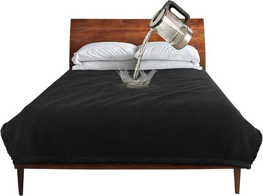 Catalonia Waterproof Blanket for Bed, Washable Leakproof Protector Cover, Reversible Throw Blanket for Couch Sofa, Stain Proof Pad, Black