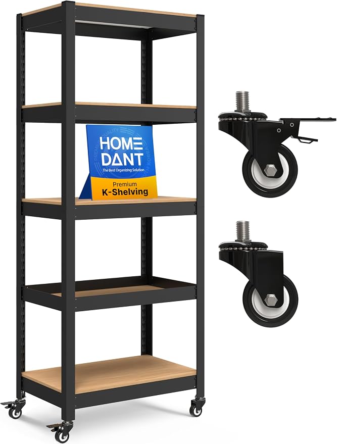 HOMEDANT House 24.4" W 5 Tier Heavy Duty Garage Shelving Adjustable Metal Rack Storage Shelves Standing Shelf Unit Organizers Pantry Closet Office Black 1Pack by TheBestOrganizingSolution