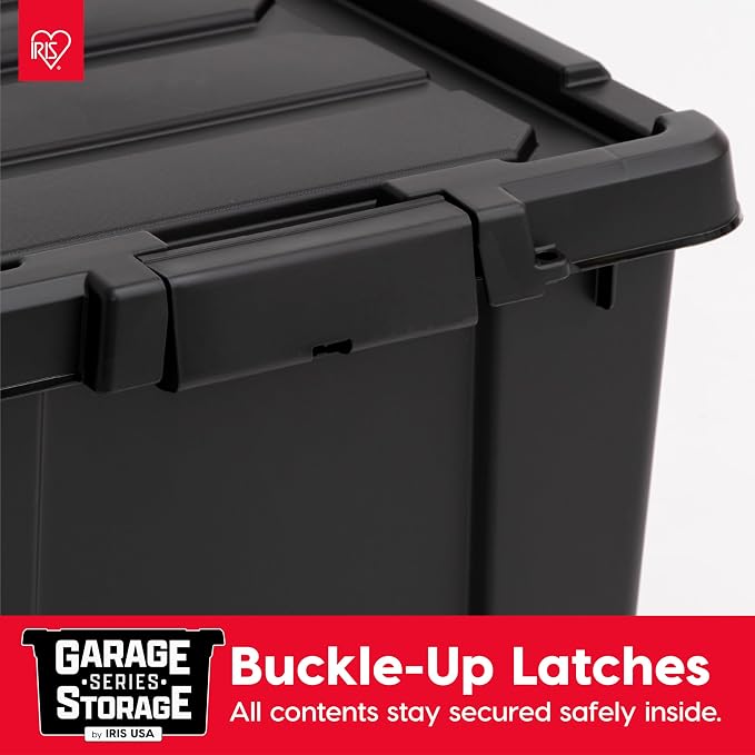 IRIS USA 5 Gallon Lockable Storage Bins with Lids, 6 Pack - Made in USA, Heavy Duty, Stackable Containers, Garage Organizing Bins Moving Tubs, Rugged Sturdy Equipment Utility Box - Black - Image 5
