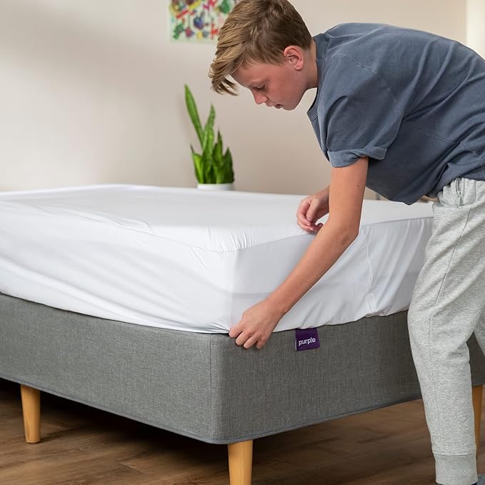 Purple Mattress Protector - Queen Size, 13" Deep, Five-Sided Dual Defense, Stain-Resistant & Machine-Washable, Protects Against Kids, Pets, Food & More