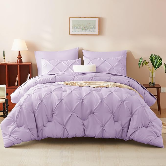 CozyLux King Size Comforter Set Lavender, 7 Pieces Bed in A Bag Light Purple Comforter King Size, Pinch Pleat Bedding Set with All Season Comforter, Sheets, Pillowcases & Shams