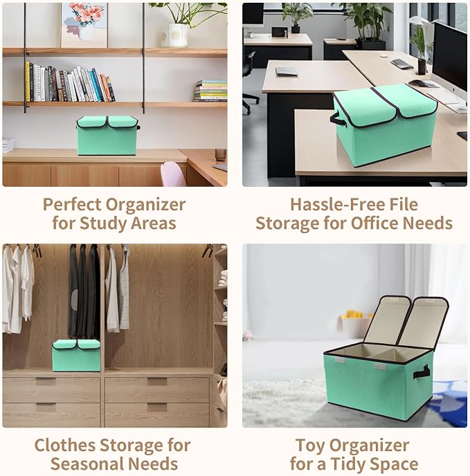 Foldable Fabric Storage Box, 16.5 x 11.8 x 9.8 inches (L x W x H), with Double-Lid & Dividers, Large Organizer for Home, Closet, Office(Green, 1 Pack) - Image 6
