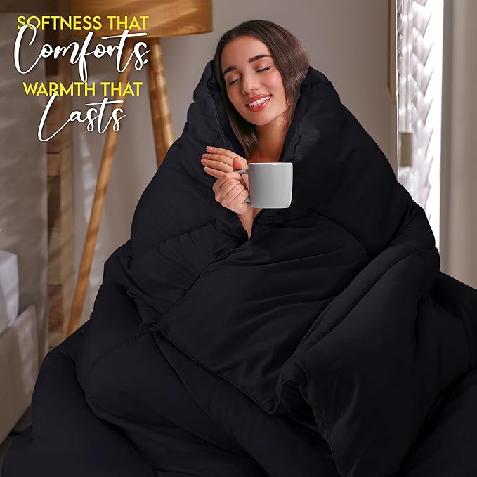 Utopia Bedding Twin Comforter Duvet Insert, Quilted Black Comforter with Corner Tabs, Box Stitched Down Alternative Comforters Twin Size 64 x 88 inches