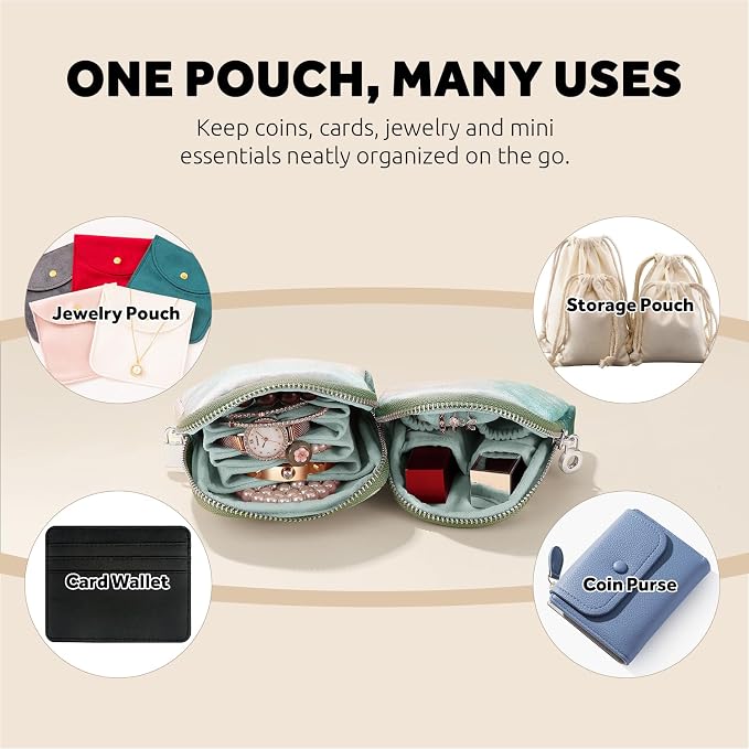Small Travel Jewelry Case Set 2-in-1 Detachable Velvet Pouches, Portable Jewelry Organizer Bag for Rings Earrings Bracelets, Gift Box for Women (Mint Green) - Image 7