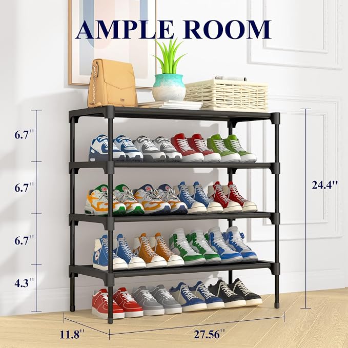 Kitsure Shoe Rack - Non-Woven Shoe Rack Shelf, Shoe Organizer for Closet, Entryway, Garage & Corridor, Stackable Shoe Shelves, X-Large, Black - Image 2
