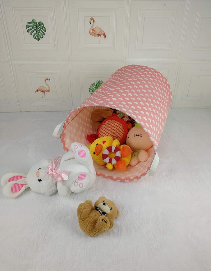 MAIZMZ Pink Laundry Basket Kids Hamper Storage Bins Girls Nursery Hamper Waterproof Organizer Toy Box Large Canvas Collapsible Chest for for Bedroom,Clothes Organizer Basket,Toys Bin,Room Decor - Image 4