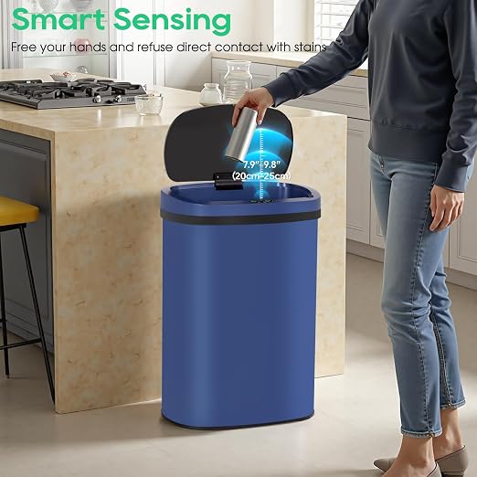 BestOffice 13‑Gallon Automatic Sensor Trash Can, Deep Blue – 50 L Touchless Motion‑Activated Kitchen Garbage Bin, Fingerprint‑Resistant Stainless Steel - Image 3