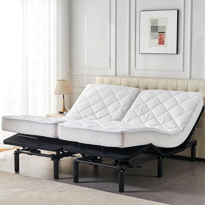 Kingnex Split King Mattress Topper for Adjustable Bed Fluffy Matress Cover Quilted Fitted Mattress Pad with Elastic Pocket