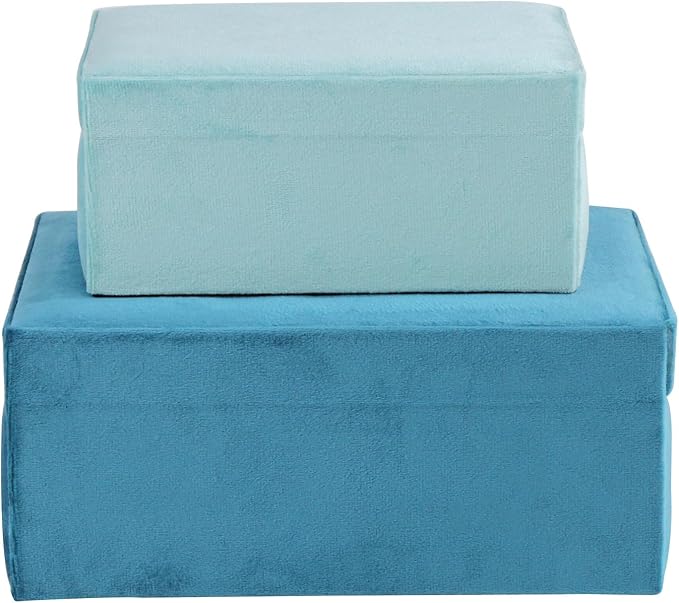 HofferRuffer Velvet Jewelry Boxes Decorative Boxes, Storage Accessory Organizer Boxes with Elegant Handle Decor, Classic Velvet Set of 2 Pieces (Blue) - Image 8