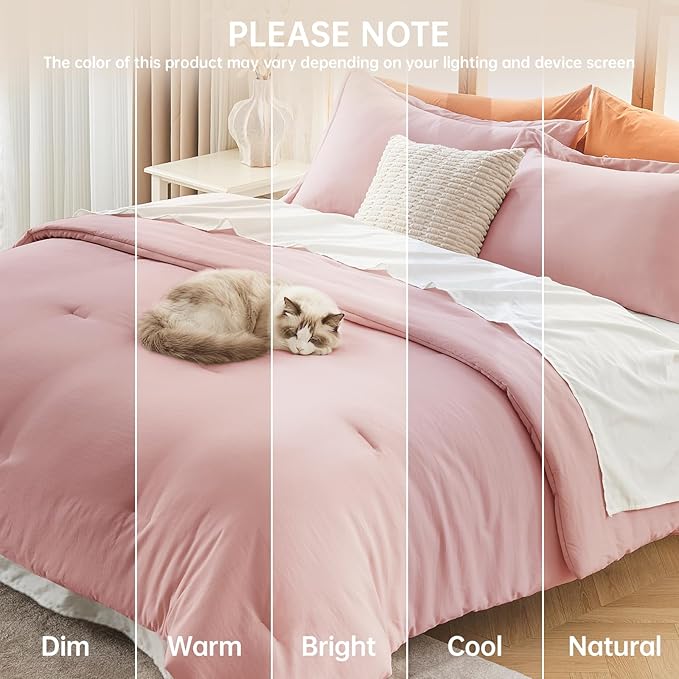 MUXHOMO King Size Comforter Set, All Season Ultra Soft Down Alternative Bedding - 3 Piece Lightweight Bed Set Includes 1 Comforter (104"x90") and 2 Pillow Shams (20"x36"), Rose Gold