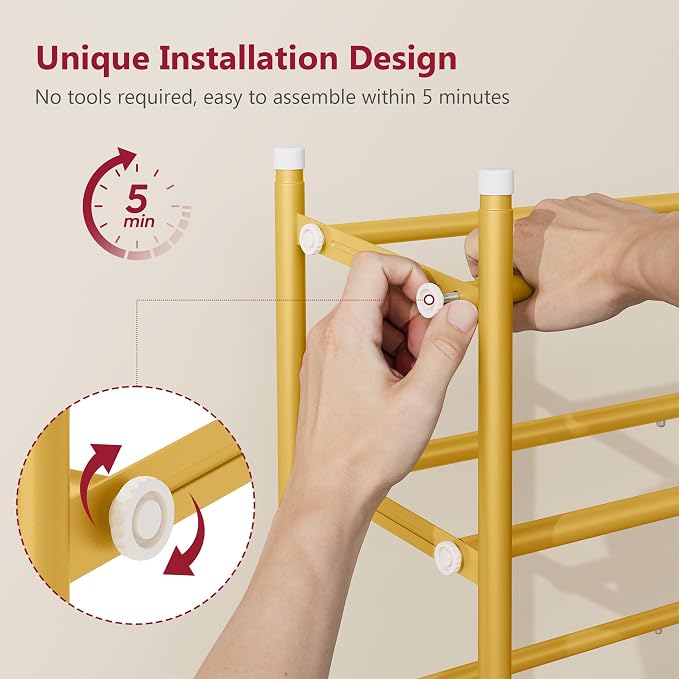 Tajsoon Expandable Shoe Rack for Closet 4 Tier, 29“-41“Adjustable & Stackable Shoe Shelf Storage, Metal Shoe Rack Organizer for Front Door Entrance, Closet, Garage, Entryway, Gold - Image 4