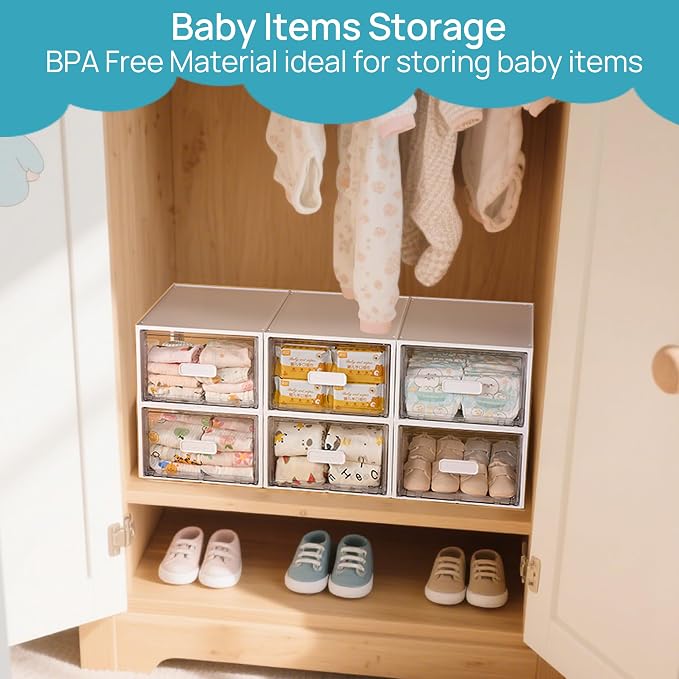 Vtopmart 4 Pack 18QT White Stackable Storage Drawers,Easily Assemble Closet Organizers,Plastic Storage Bins for Bathroom,Cabinet,Kitchen Pantry,Under Sink Organization(Medium) - Image 4