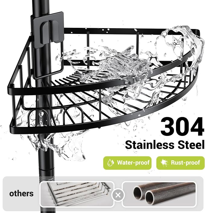 Aitatty Corner Shower Caddy Standing: 4-tier Rustproof Shower Organizer Shelf - Floor Shower Corner Shelf Rack Stand for Bathroom Black - Image 2