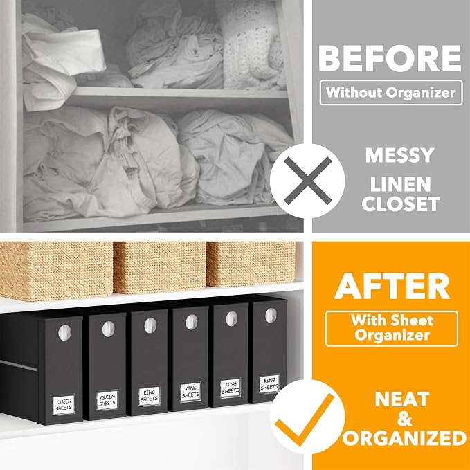 SpaceAid 6 Pack Bed Sheet Organizer and Storage, Foldable Sheet Organizer with Window for Linen Closet, Set Folder Keeper for Queen & King Size Bedding Storage (Black) - Image 2