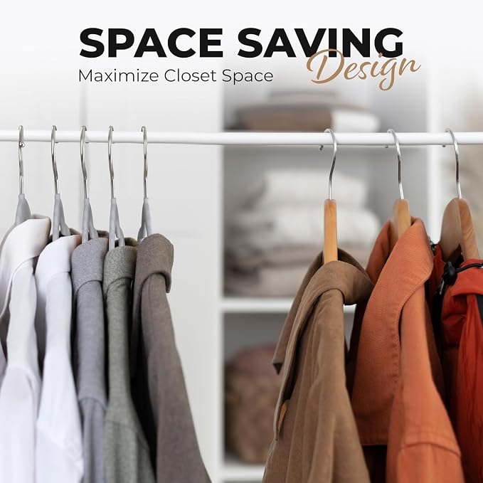 Our Modern Space 200 Pack Velvet Hanger for Shirt Pants Dresses Skirts Suits Jackets - Slim Space Saving Design - Standard Coat Hanger - Sturdy & Durable Design with Shoulder Grooves Hook - Image 5