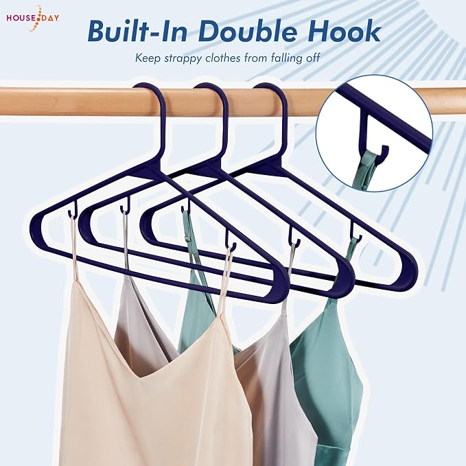 HOUSE DAY Blue Plastic Hangers 60 Pack, Clothes Hangers with Non Slip Hooks, Durable & Space Saving Coat Hanger, Light-Weight Clothing Hangers, Perfect Closet Organizer for Everyday Use - Image 4