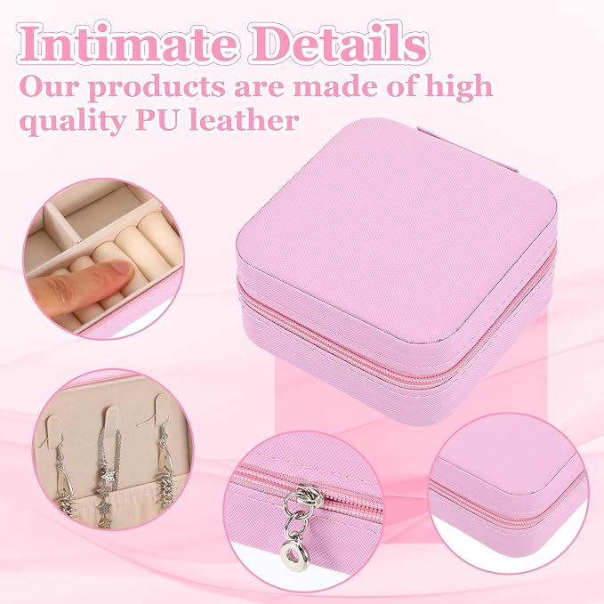 12pcs Mini Travel Jewelry Case,Pink Bridesmaids Proposal Small Jewelry Box Mini Jewelry Organizer,Small PU Leather Portable Storage Box for Rings,Earrings,Necklaces,Pendants,Bracelets - Image 3