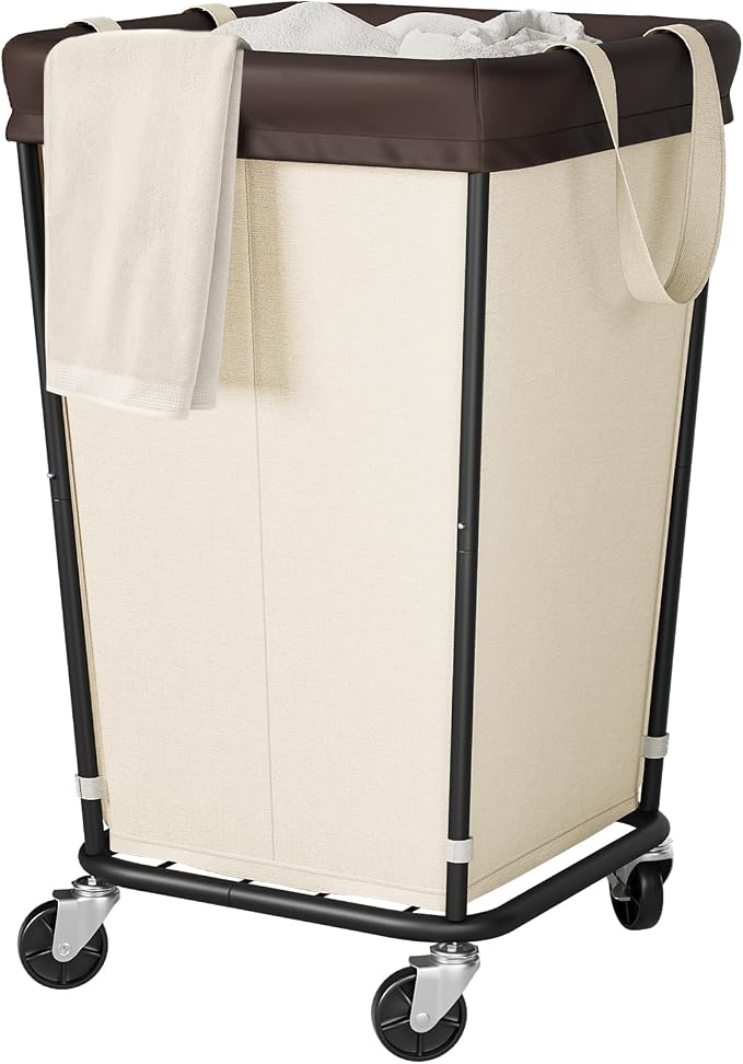 160L Laundry Basket with Wheels, 2-section Rolling Laundry Basket, Large Laundry Hamper with Wheels, Rolling Laundry Hamper Clothes Hamper for Home, Bathrooms and Dorm(Beige) by Wawocs