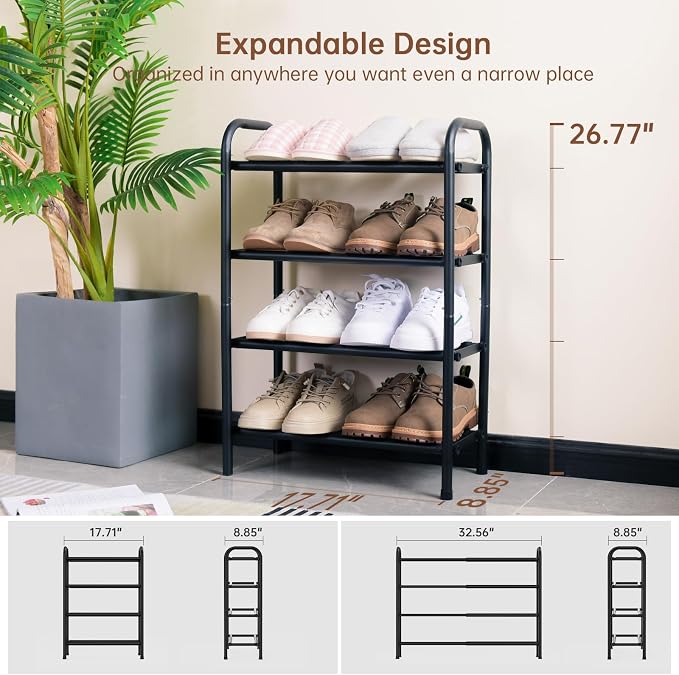 Gonfoam 4-Tier Expandable Shoe Rack,Adjustable Shoe Shelf Storage Organizer Heavy Duty Metal Free Standing Shoe Rack for Entryway Closet Doorway (Black) - Image 4