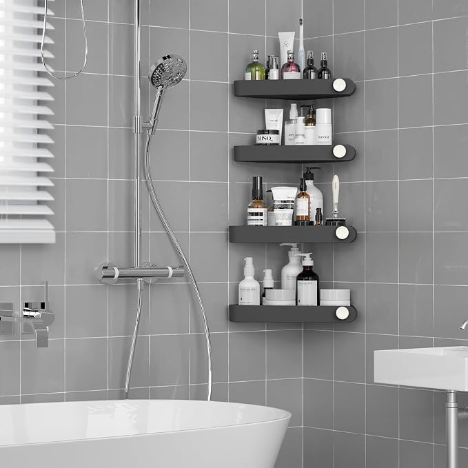 Sotfamily Plastic Shower Caddy Corner (for 90° Only), 4 Pack Adhesive Corner Shower Shelves for Smooth Wall Bathroom Organizers and Storage, Black - Image 3
