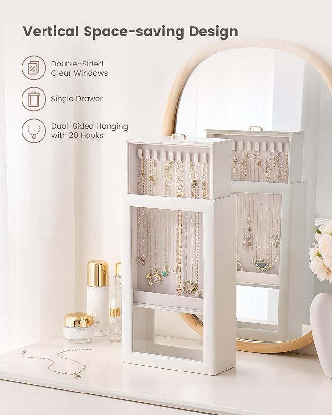 Lolalet Upgraded Double-Sided Hanging Necklace Organizer Box, Jewelry Display Case with Double-Sided Clear Window for Necklaces Bracelets, Tangle-Free Necklace Storage Box, Mothers Day Gift - Image 2