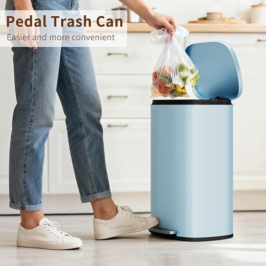 PayLessHere Stainless Steel Trash Can with Lid - Removable Inner Bucket, Foot Pedal Soft Close for Office, Home, Kitchen Garbage Bin (Blue, 13 G) - Image 2