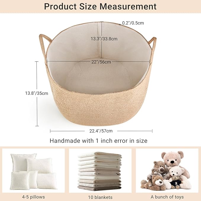 Mkono Extra Large Laundry Basket Woven Storage Baskets for Blankets Toys Clothes Organizer, Decorative Clothes Hamper 21.7" x 13.8" - Image 5