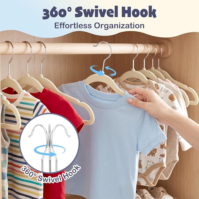 HOUSE DAY 11 Inch Velvet Baby Hangers 50 Pack Beige, Premium Kids Hangers for Children, Infant & Toddler Clothes, Durable Non Slip Small Baby Felt Hanger for Closet, Ideal for Everyday Use - Image 8