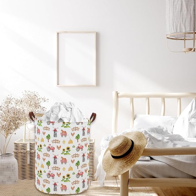 Kids Laundry Basket Farm Hamper for Nursery Boy and Girl Cute Kids Toys Storage Bin Organizer Room Decor for Home(Farm) - Image 2