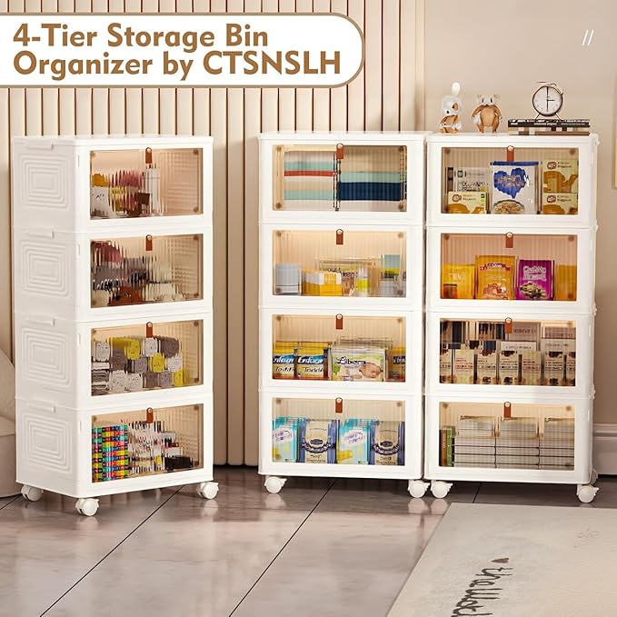 CTSNSLH 4 Tier Plastic Storage Bins with Lid 23QT - Stackable Storage Bins with Wheels, Organizers and Storage, Plastic Storage Cabinet Organization and Storage for Living Room,Office,Dorm - Image 5