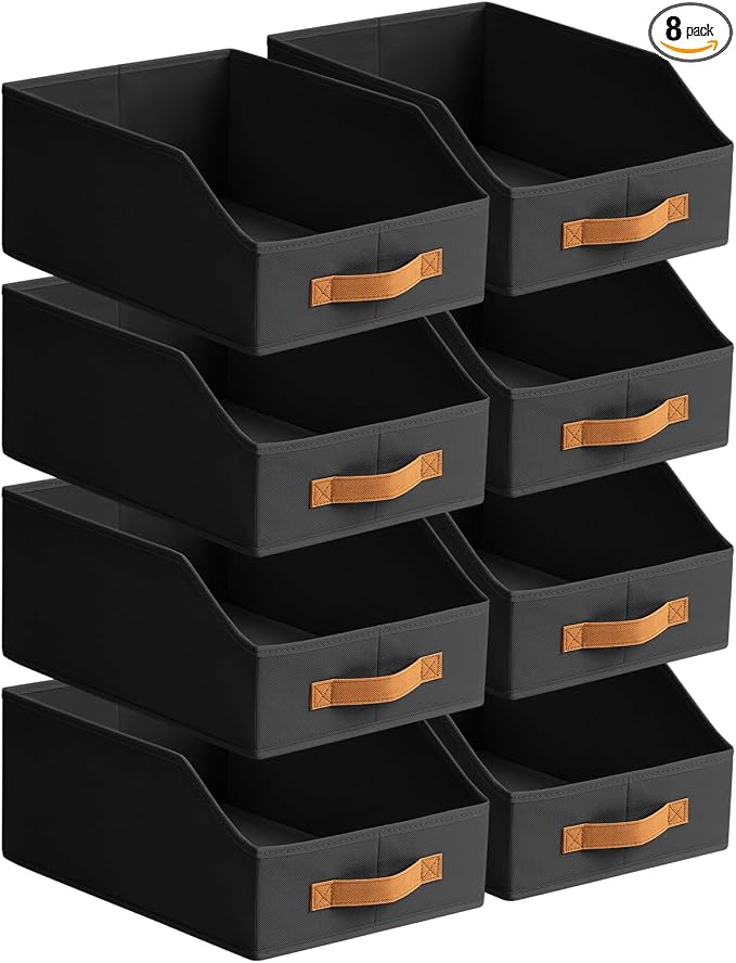 Homsorout Fabric Storage Bins for Organizing - 8 Pack Large Trapezoid Collapsible Storage Bins with Front Handle, Closet Organizers and Storage for Bedroom, Home Shelves, Small Spaces, Black by Homsorout