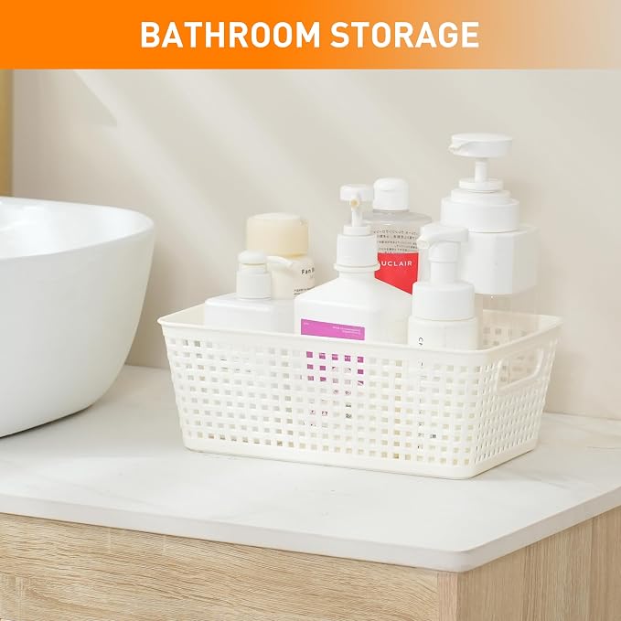 Plastic Storage Baskets With Lid, Storage Bins for Organizing, Stackable Decorative Containers for Shelves Drawers Desktop Closet Playroom Classroom Office, 10 Pack-White - Image 6