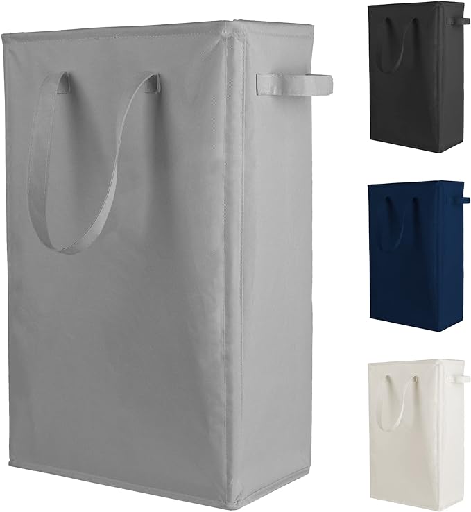 Odonata Slim Laundry Hamper Handles Collapsible Laundry Basket Thin Dirty Clothes Basket Narrow Laundry Bag Foldable Dirty Hamper 45L (Dark Grey) by Odonata