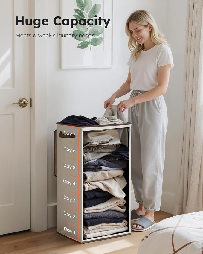 SOLEDI Clothes Hamper with Lid - 100L XL - Large Laundry Basket with Removable Bag, Collapsible Laundry Baskets, Convenient Storage - Hampers for Laundry for Bedroom, Bathroom, Closet, Dorm, Off-White - Image 4