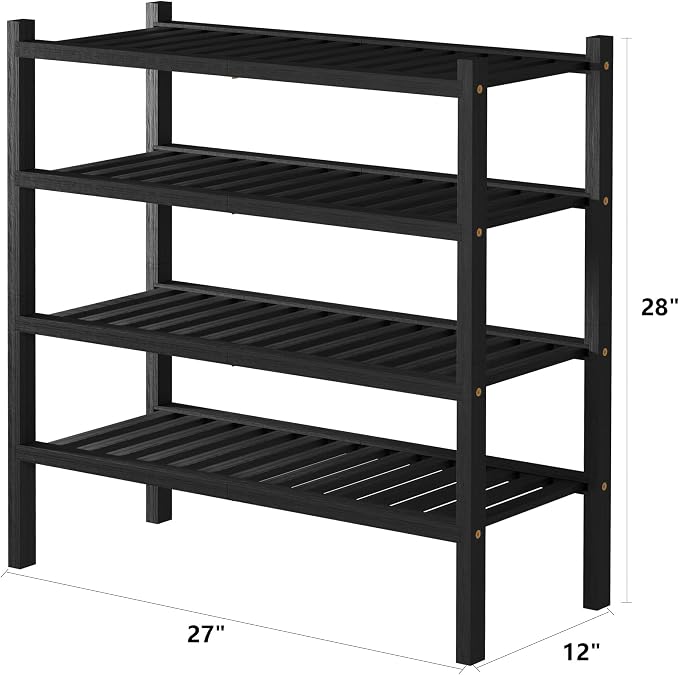ROMGUAR CRAFT 4 Tier (Thick) Bamboo Shoe Rack for Closet Free Standing Wood Shoe Shelf for Entryway Small Space Stackable 27"x12"x28" (Blackl) - Image 3