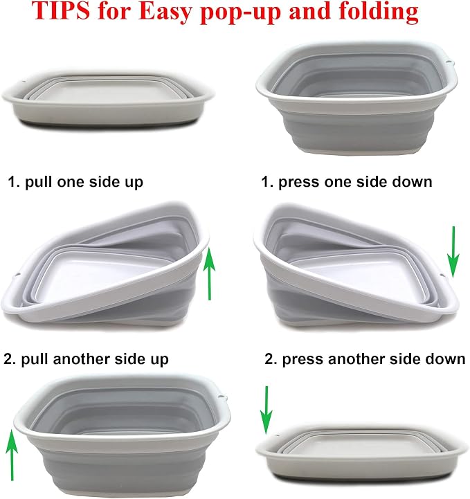 SAMMART 7.7L (2 Gallon) Collapsible Tub - Foldable Dish Tub - Portable Washing Basin - Space Saving Plastic Washtub (Grey, S) - Image 7