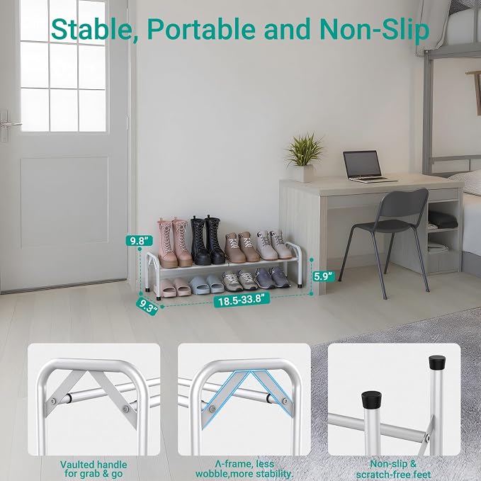 YEASHEIN 1-Tier Expandable Shoe Rack for Closet Floor, Λ-Frame Metal Small Shoe Rack for Entryway, Adjustable Shoe Shelf Organizer, Free Standing Shoe Racks for Front Door Entrance, Garage - White - Image 4