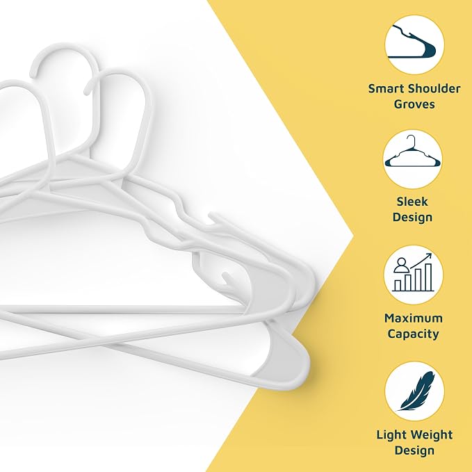 Lifemaster Plastic Clothes Hangers – Heavy Duty Hanger Set, for Organizing Clothes, Dresses, and Coat, Holds Up to 5 lbs, Space-Saving Hangers with Non-Slip Shoulder Grooves, Pack of 20, White - Image 4