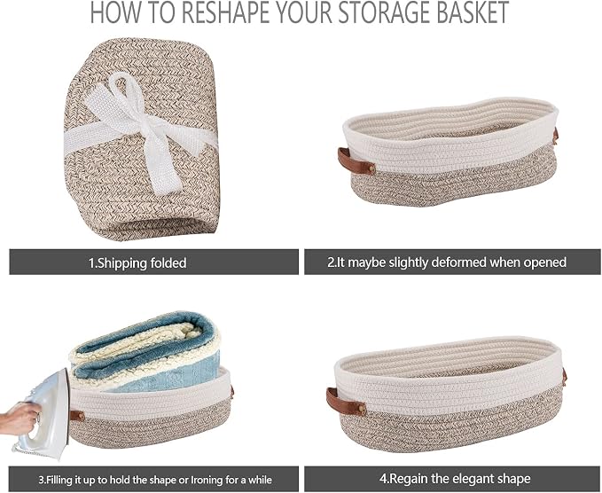 2 Pack Woven Storage Basket for Toilet Tank Top,Farmhouse Home Decor Organizing Basket for Bathroom,Table and Counter 13"x5.9"x4" Apricot Stitching White - Image 7