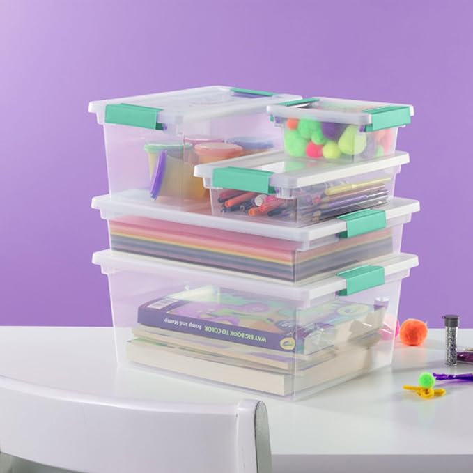 Sterilite 16-Pack Clip Box, Stackable Clear Plastic Bins with Latching Lids, Deep - Writing, Arts or Crafts Supplies Storage Containers for Home, Office, Classroom and Workshop Organization - Image 4