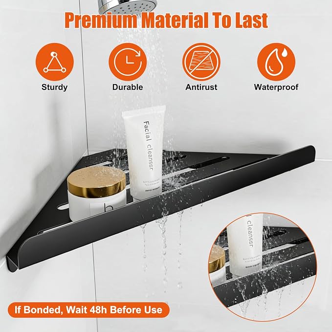 Fikoksol Shower Caddy, 2 Pack Bathroom Corner Shelf, Triangle Shelf Storage for Bathroom Shower, Black Metal Shower Shelf & Rustproof Wall Mounted Adheisve Shower Organizer Accessories and Essentials - Image 6