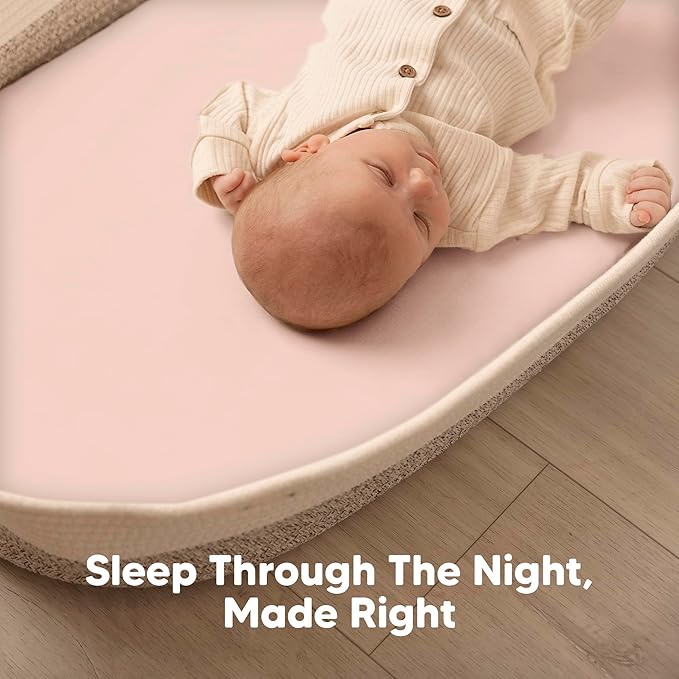 2-Pack Baby Bassinet Sheets Girl, Boy - 33x17 Viscose Derived from Bamboo Bedside Mattress Fitted Bassinet Sheets, Compatible with Halo Bassinest Swivel Sleeper, Baby Delight, Graco (Cameo)