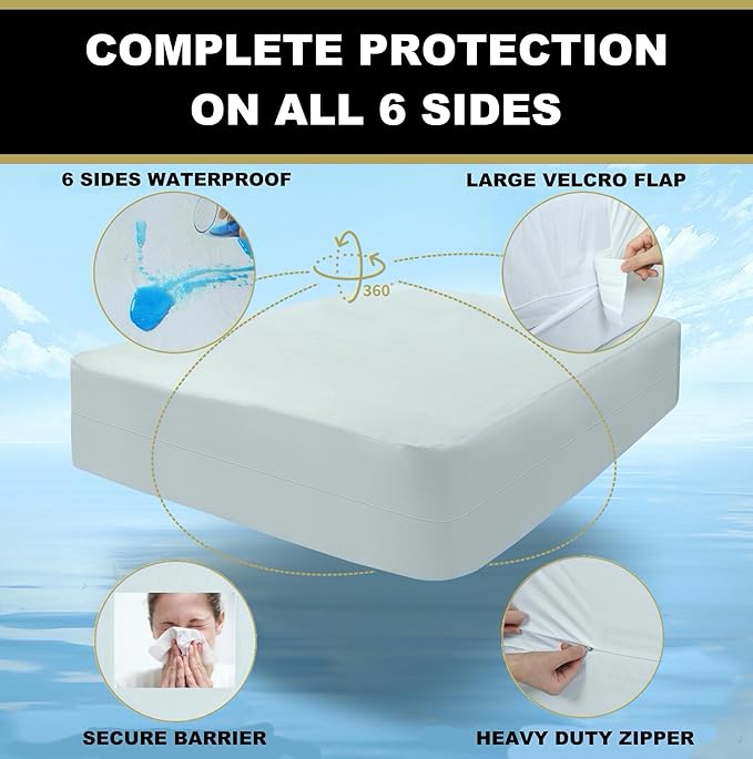 MATTSHIELD Ultimate Sensitive Skin 3-Piece Kit – Full Size Bed Bug Mattress Protector + 2 Zippered Pillow Covers – Organic Cotton Terry Top – Waterproof 6-Sided Encasement, Soft & Breathable