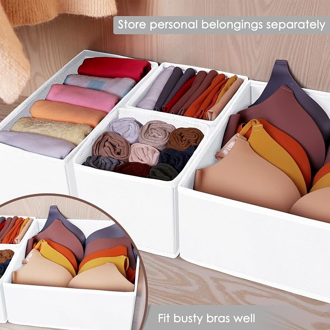Criusia 6 Pack Clothes Drawer Organizer, Fabric Foldable Closet Dresser Drawer Organizer for Clothing, Bra Sock Underwear Drawer Organizer for Nursery Dorm Bedroom Organization (6 Bins, White) - Image 5