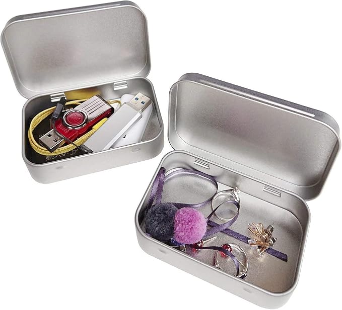 Hulless 30 Pcs Metal Hinged Tin Box Container Mini Portable Small Storage Container Kit with Lid for Home Storage 3.7x2.3x0.8 inch. - Image 6