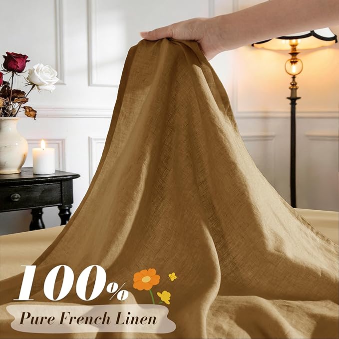 SONORO KATE 100% French Pure Linen Queen Size Sheets, Breathable and Durable, 16 Inch Deep Pocket - 4 Piece (Rust)