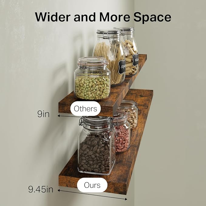 BAYKA Floating Shelves, 48 inches Long Wall Mounted Rustic Wood Shelves for Bathroom, Bedroom, Living Room, Kitchen, Office, Hanging Shelf for Books/Storage/Decor(Rustic Brown,Set of 2) - Image 6
