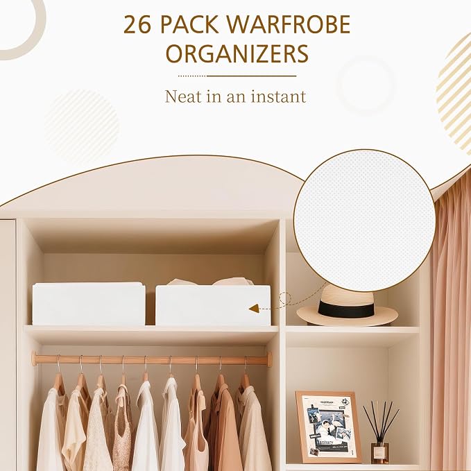 Criusia 26 Pack Drawer Organizer for Clothes, Foldable Dresser Dividers with 3 Sizes, Fabric Storage Bins – White - Image 9